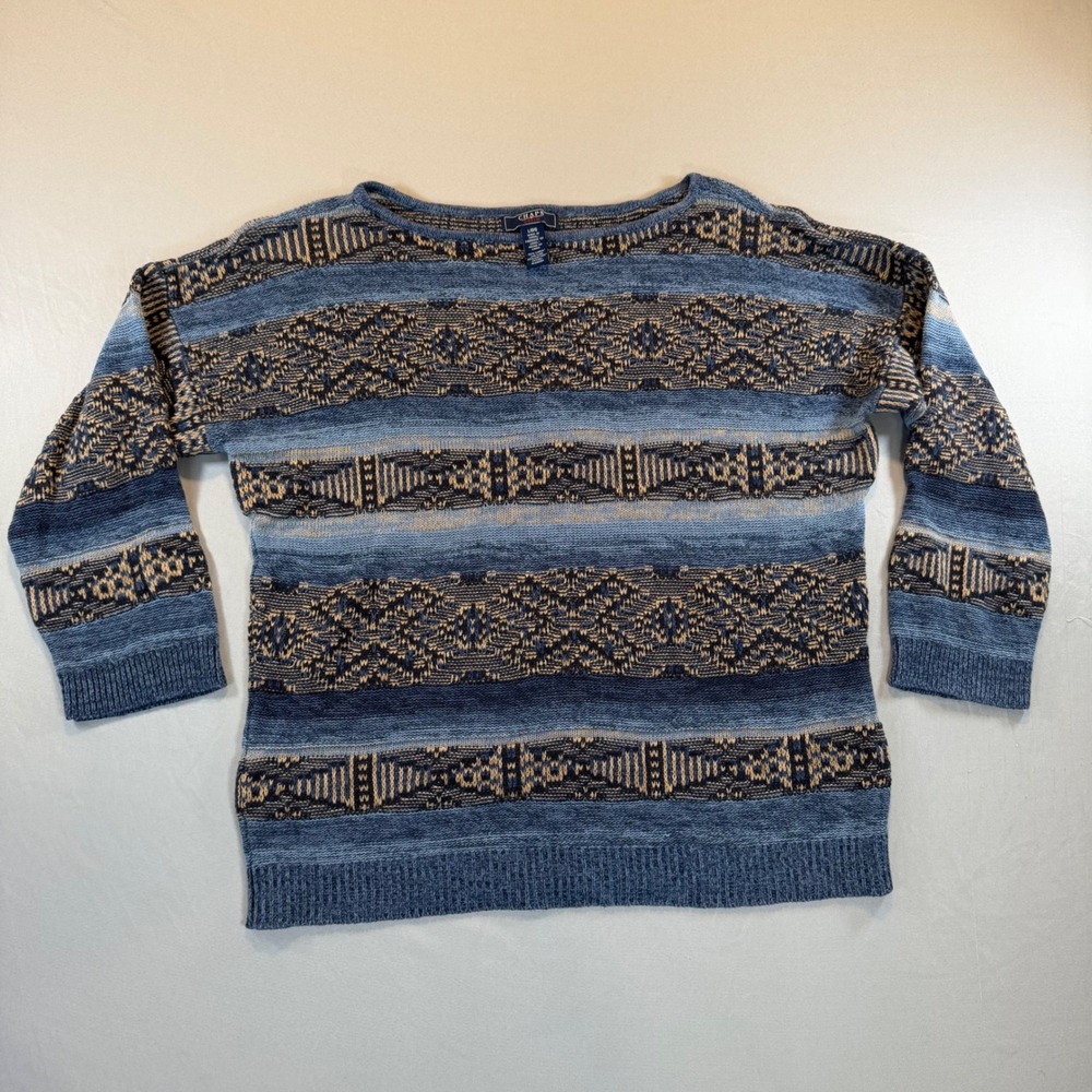 Vintage Chaps Womens Linen Cotton Knit Sweater L Coastal Gradma Fisherman Cabin